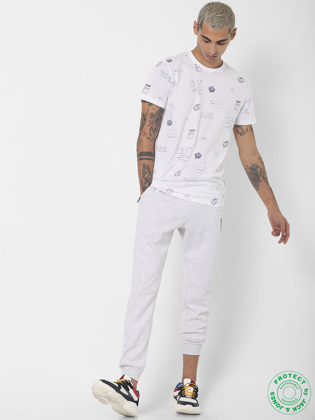 White All Over Print Crew Neck T-shirt
