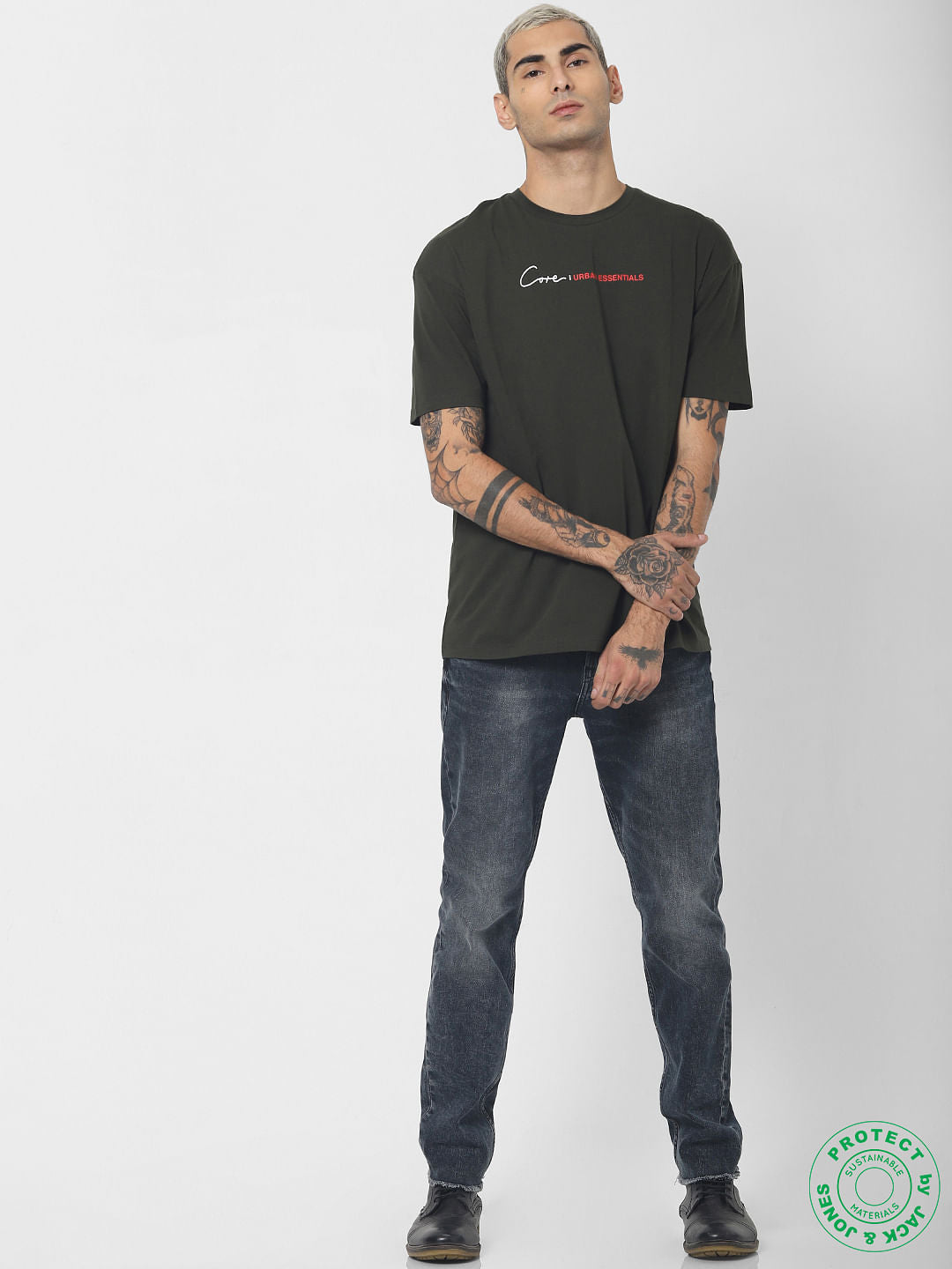 Green Logo Print Crew Neck T-shirt