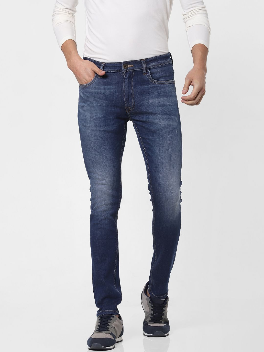 Dark Blue Low Rise Liam Washed Skinny Jeans