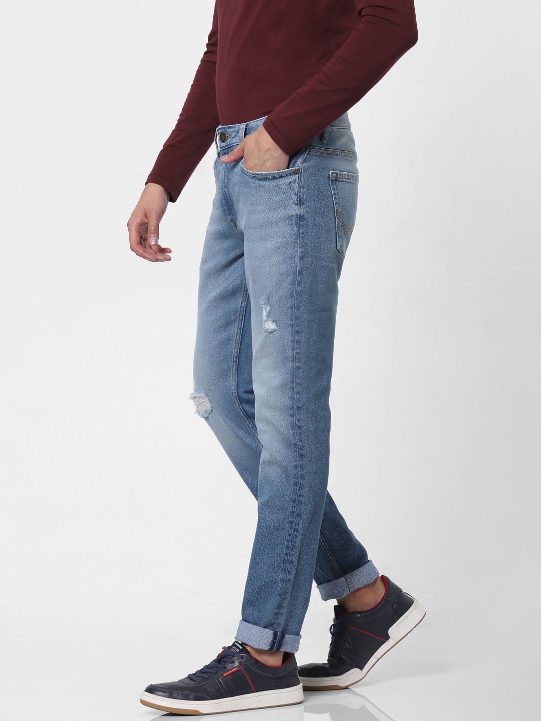 Blue Low Rise Glenn Distressed Slim Fit Jeans