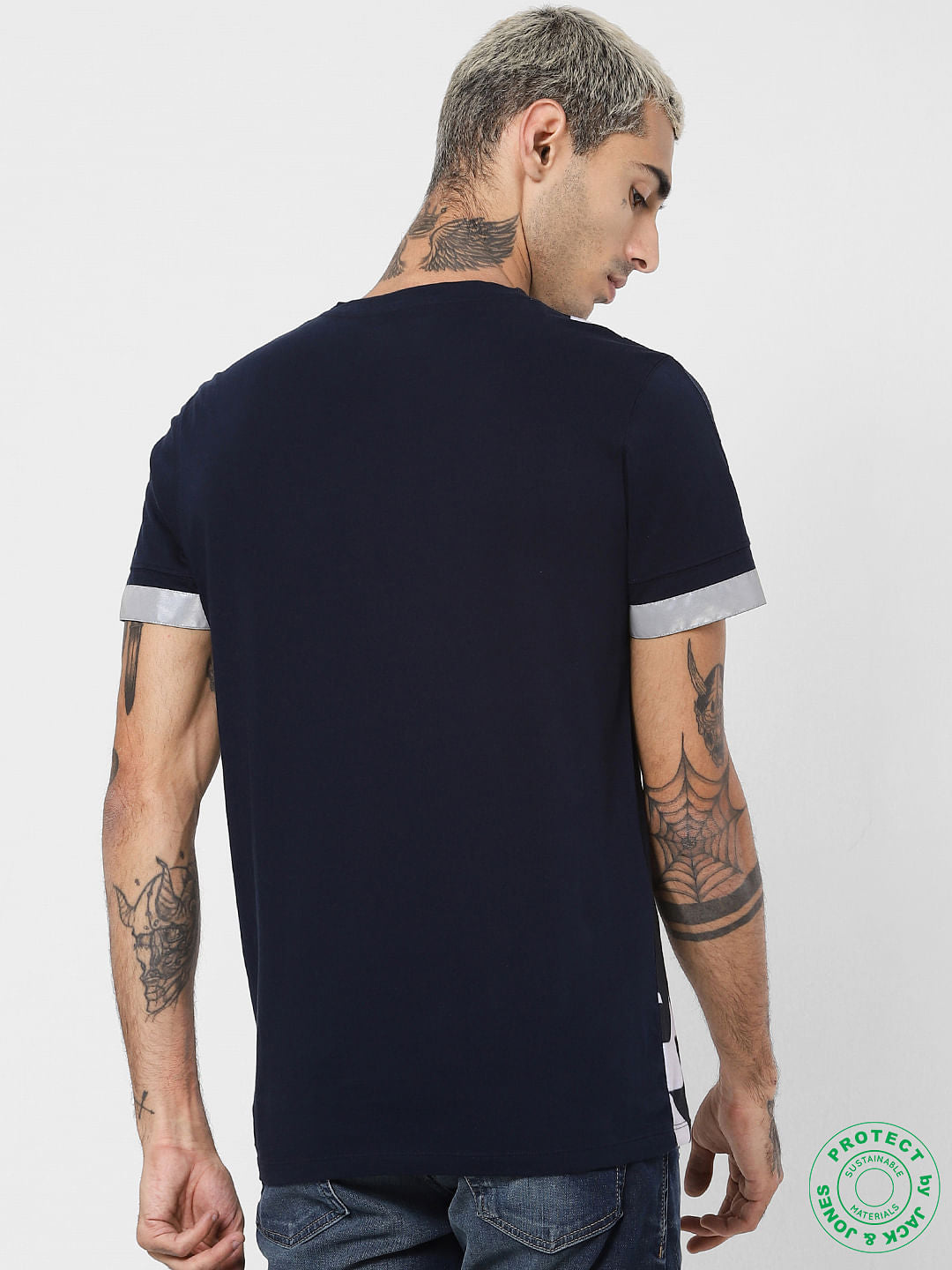 Navy Blue Geometric Print Crew Neck T-shirt