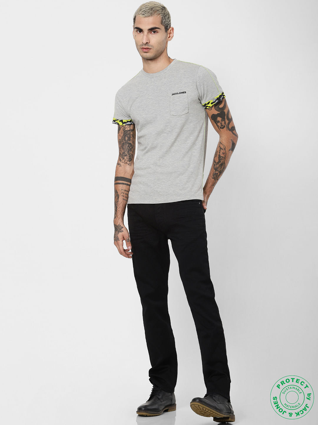 Grey Patch Pocket Crew Neck T-shirt