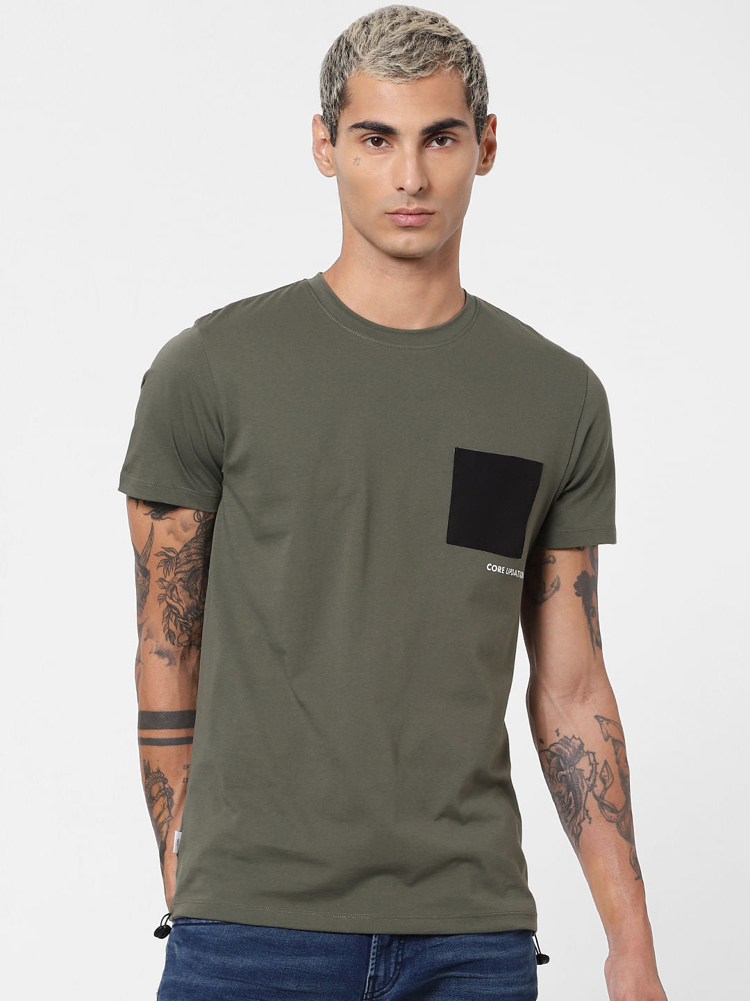 Green Patch Pocket Crew Neck T-shirt
