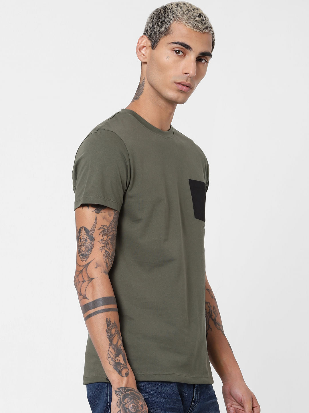 Green Patch Pocket Crew Neck T-shirt