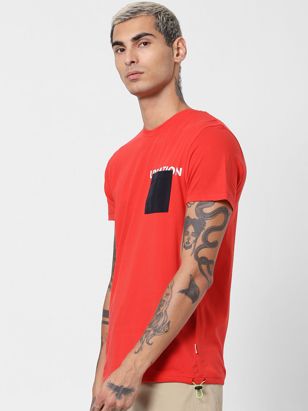 Red Patch Pocket Crew Neck T-shirt