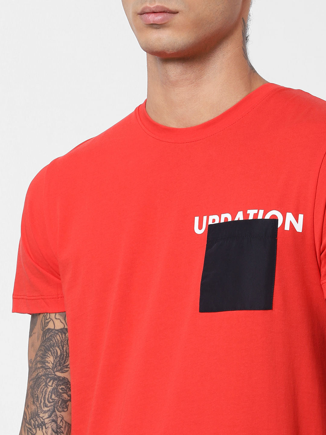Red Patch Pocket Crew Neck T-shirt