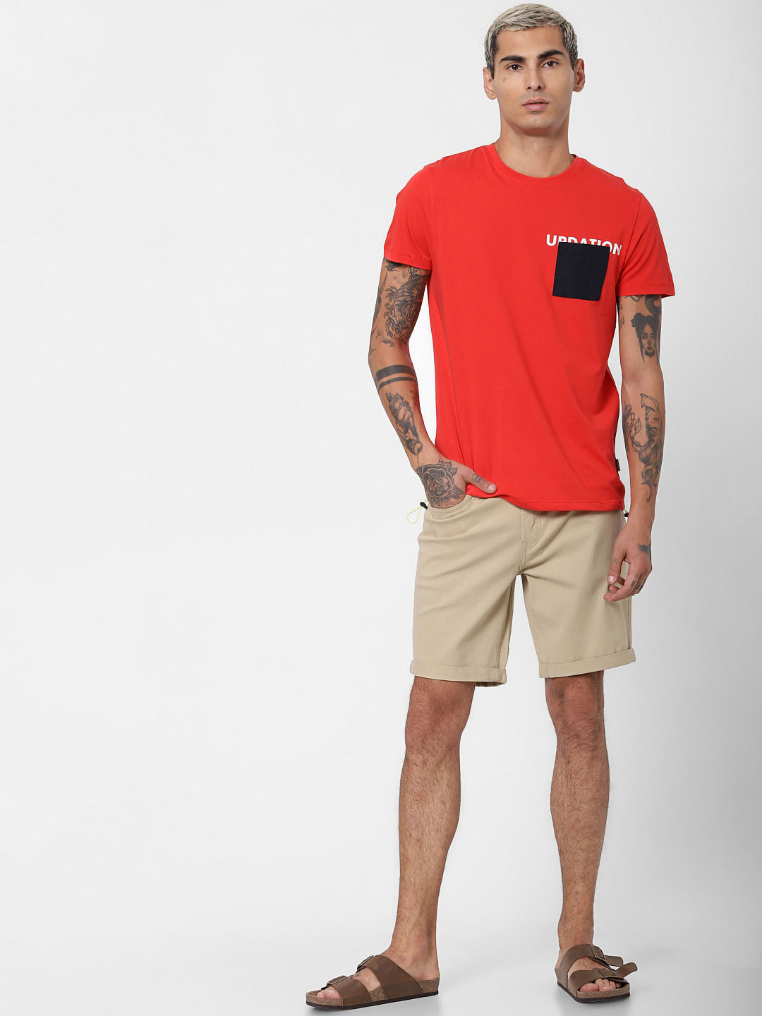 Red Patch Pocket Crew Neck T-shirt