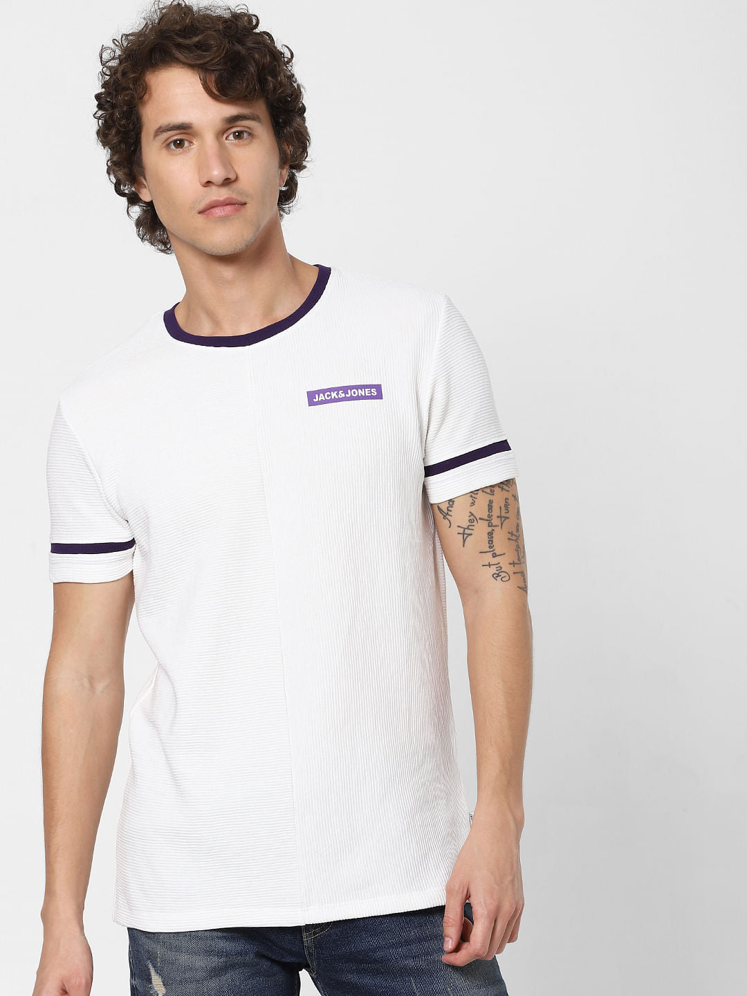 White Logo Print Crew Neck T-shirt