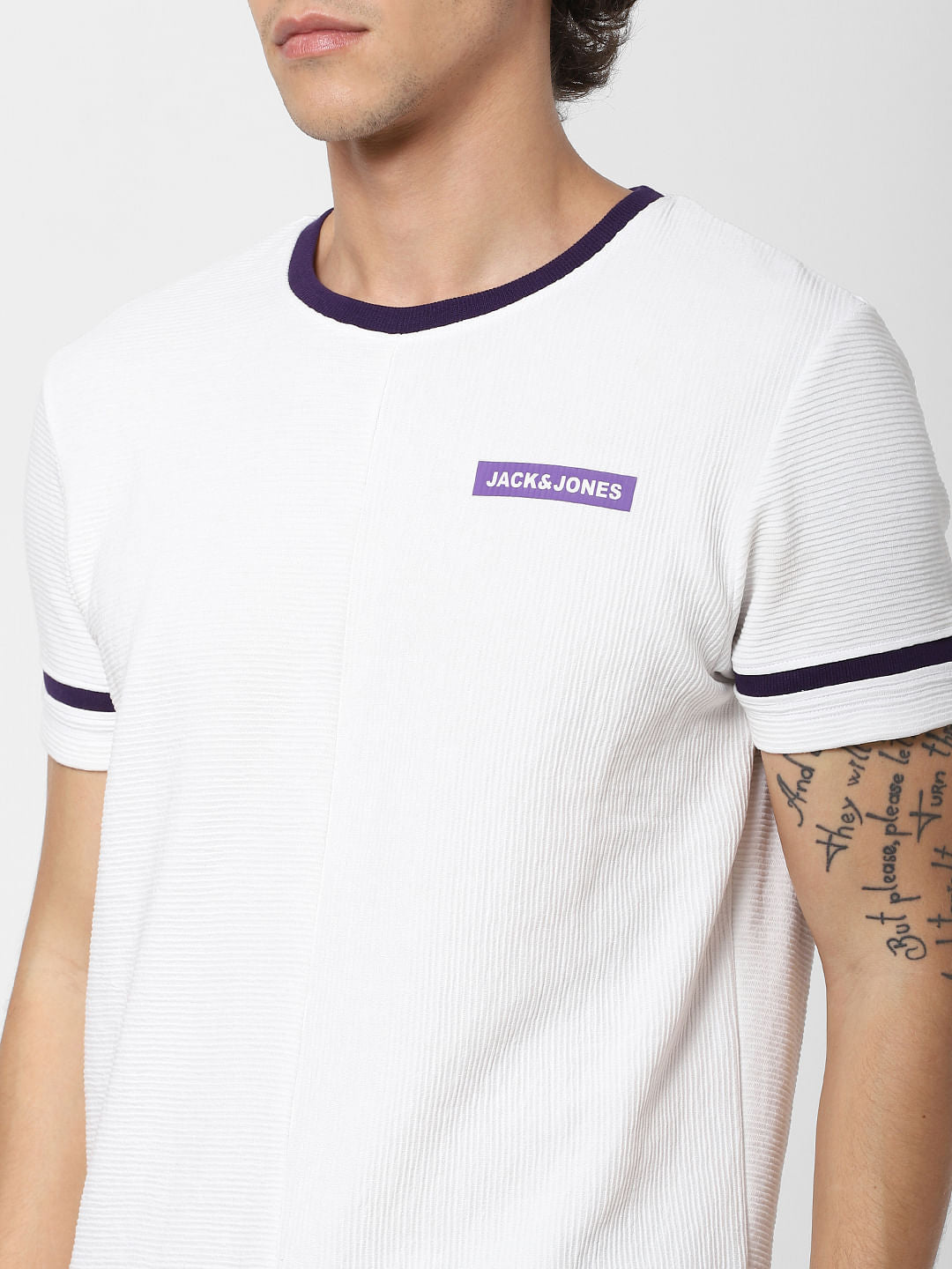 White Logo Print Crew Neck T-shirt
