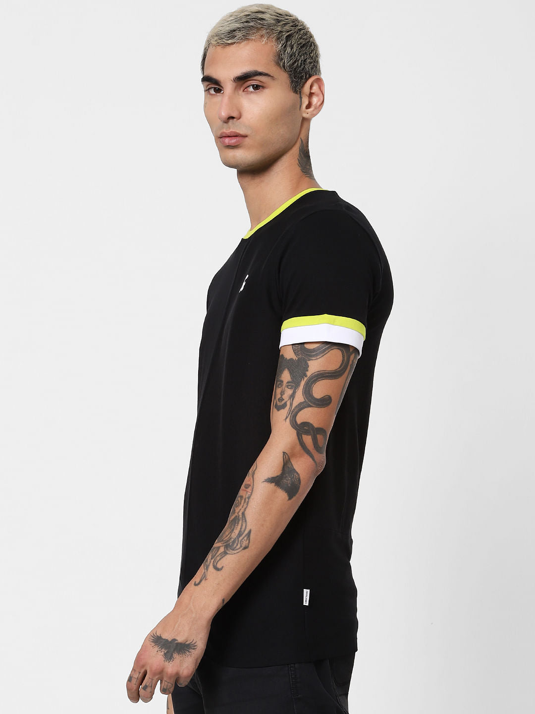 Black Contrast Tipping Crew Neck T-shirt