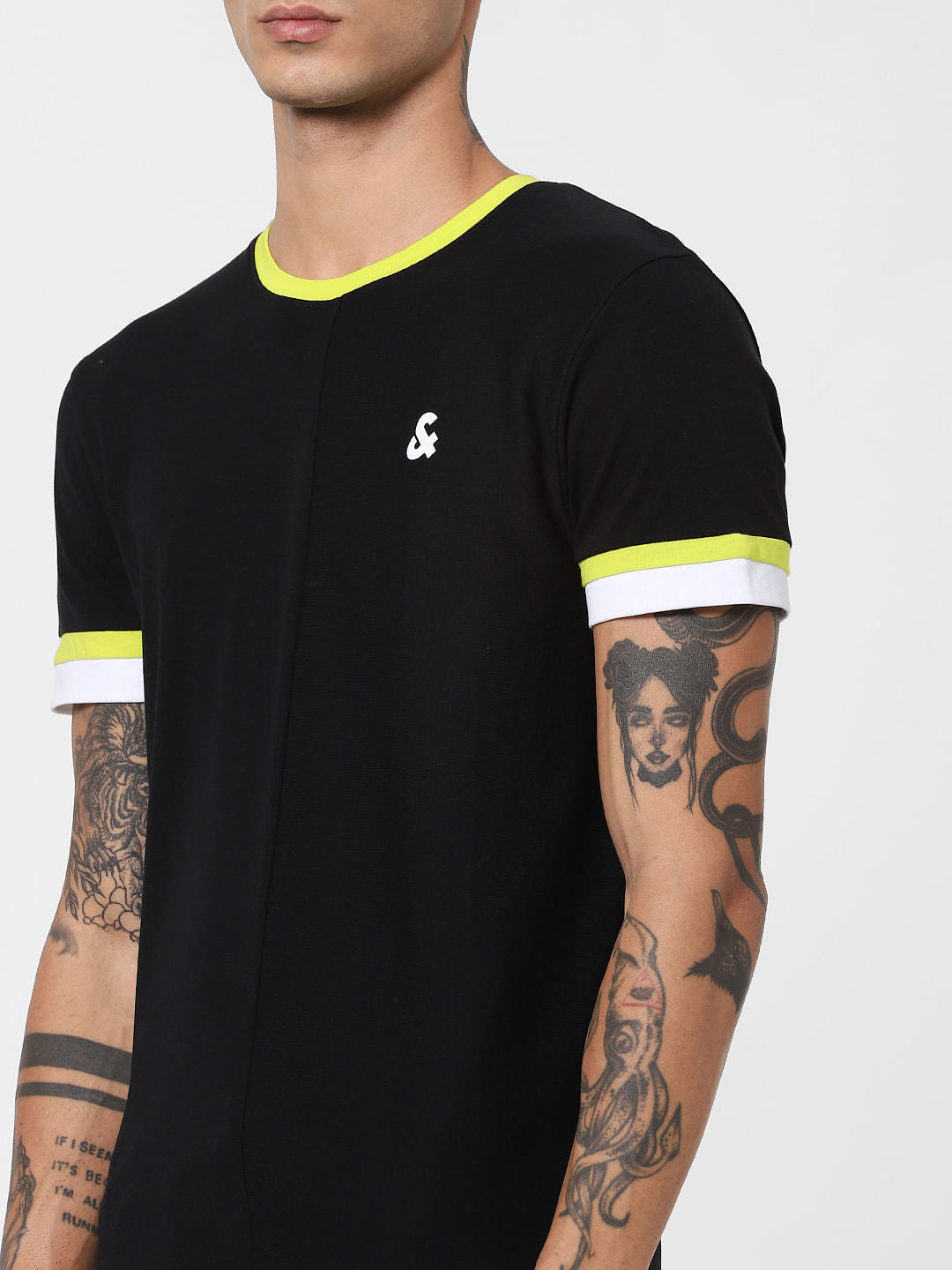 Black Contrast Tipping Crew Neck T-shirt