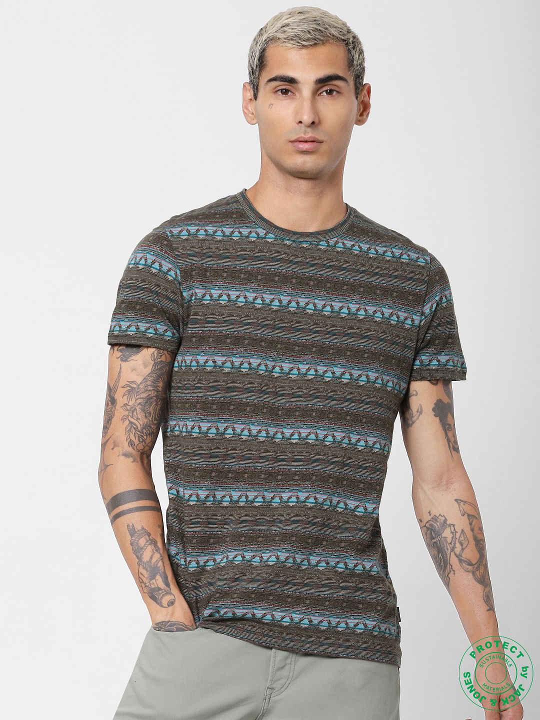 Green Abstract Print Jacquard T-shirt