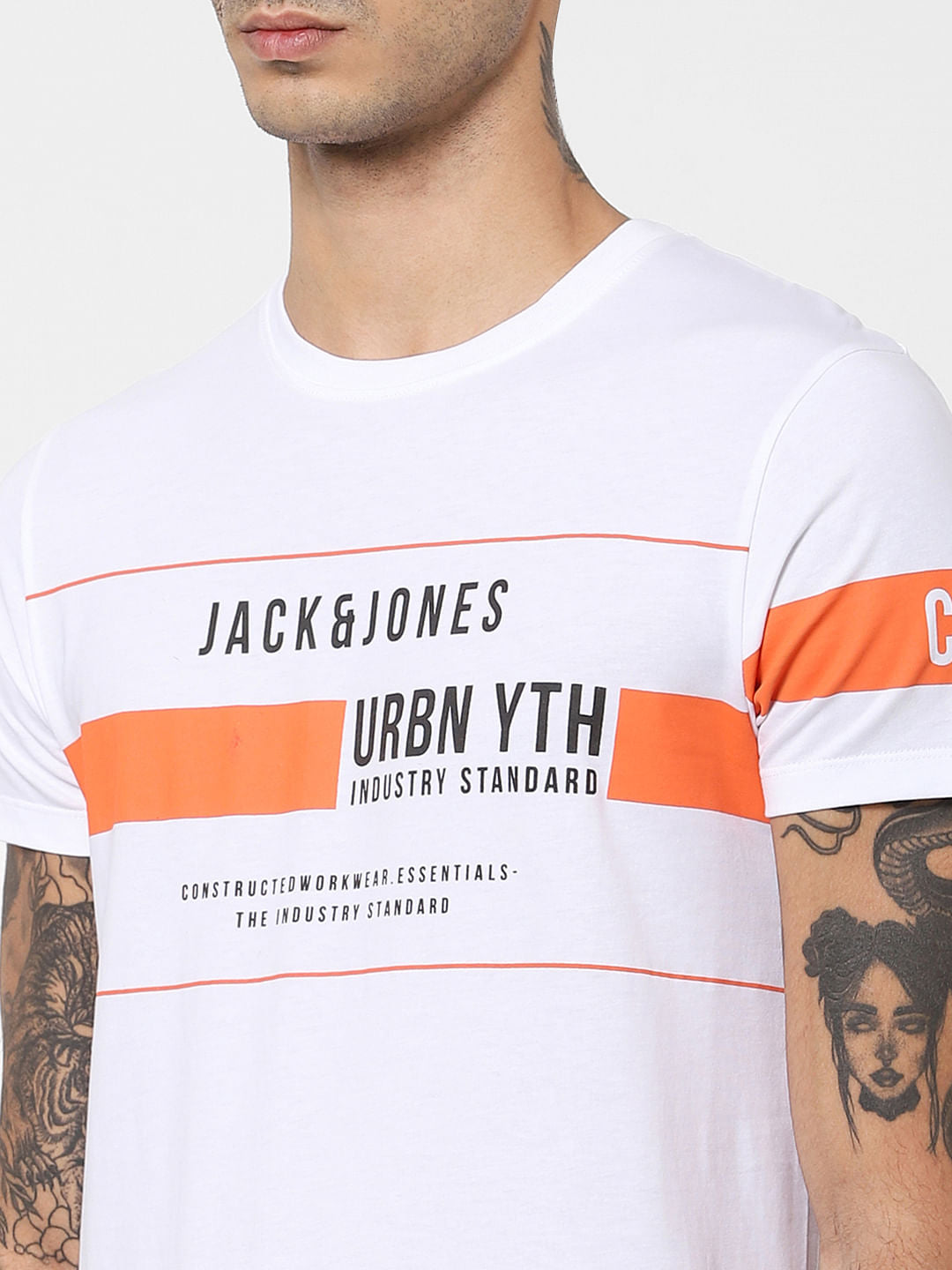 White Logo Print Crew Neck T-shirt