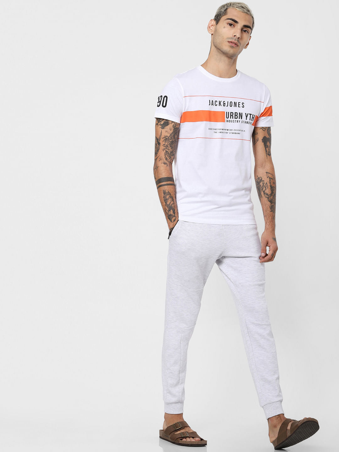White Logo Print Crew Neck T-shirt