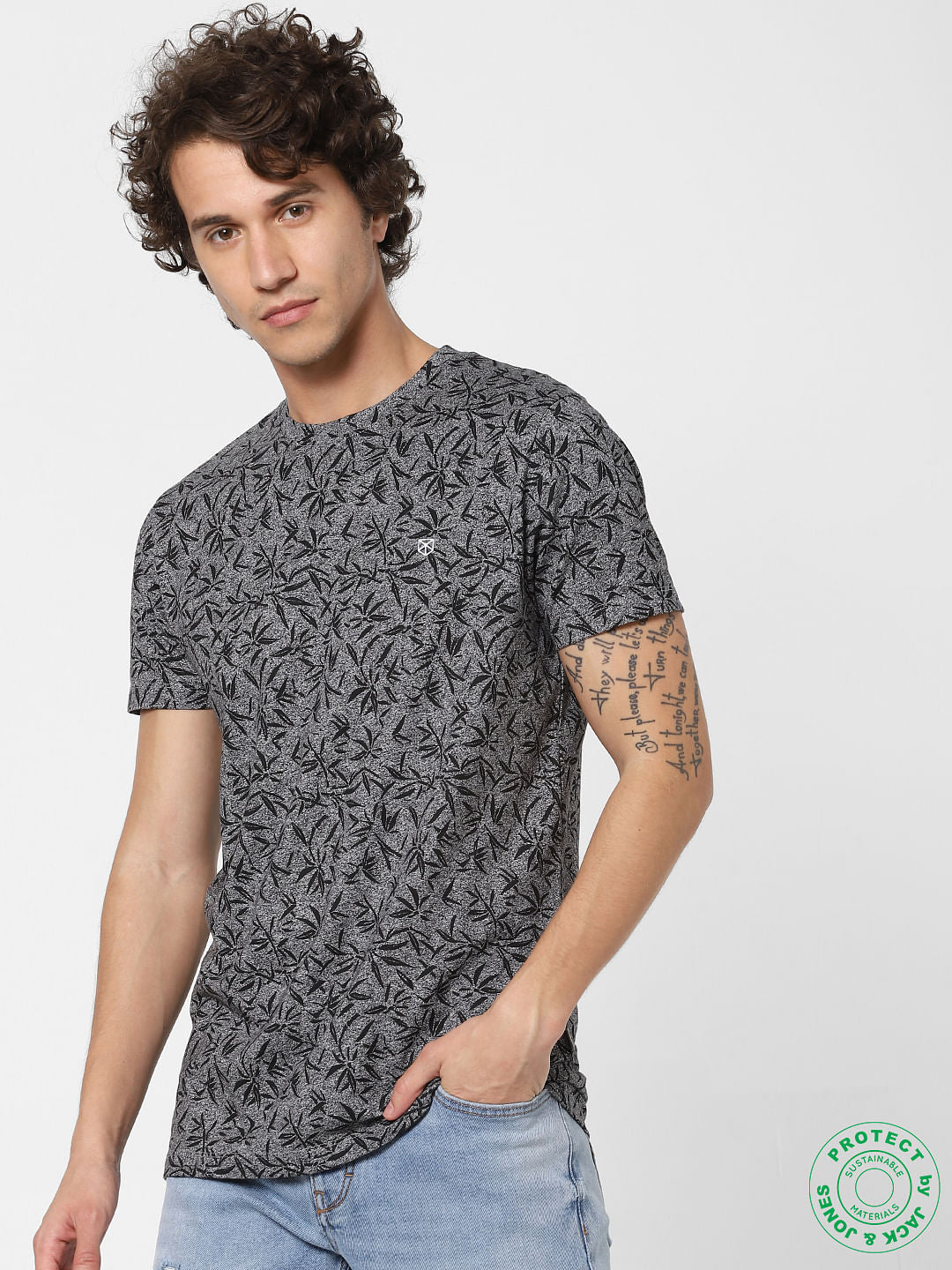 Black All Over Print Crew Neck T-Shirt