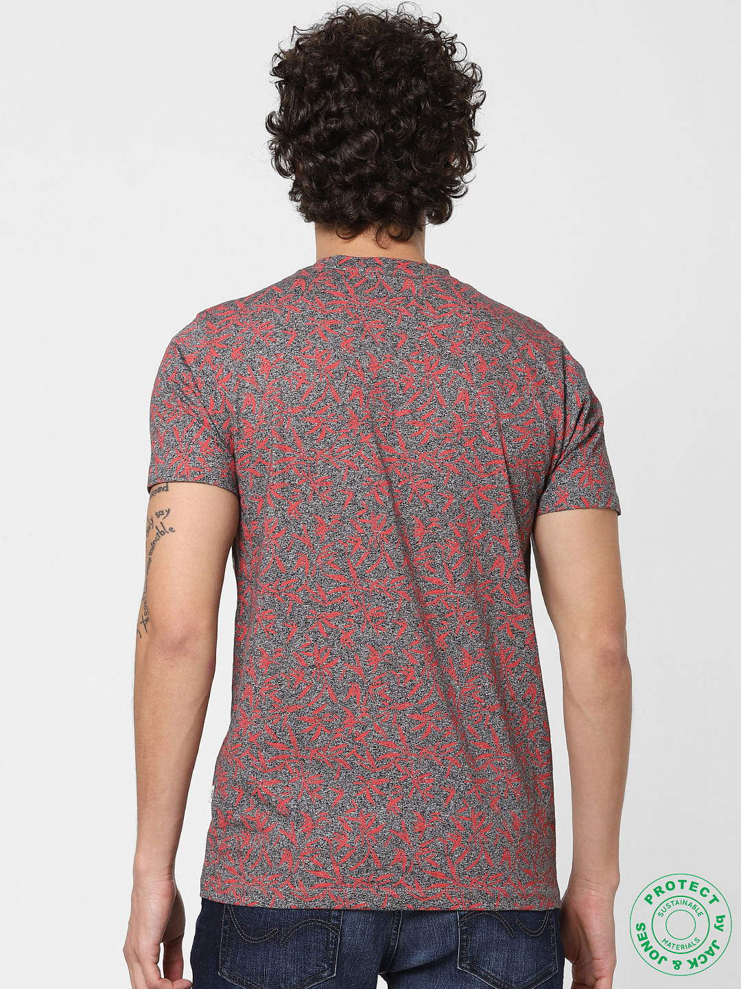 Grey All Over Print Crew Neck T-shirt
