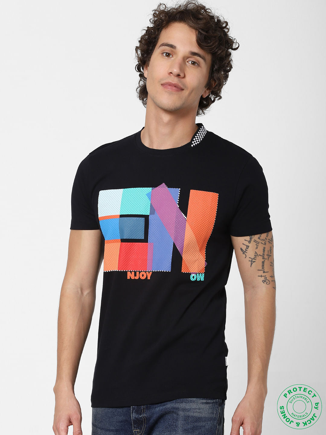 Black Graphic Print Crew Neck T-shirt