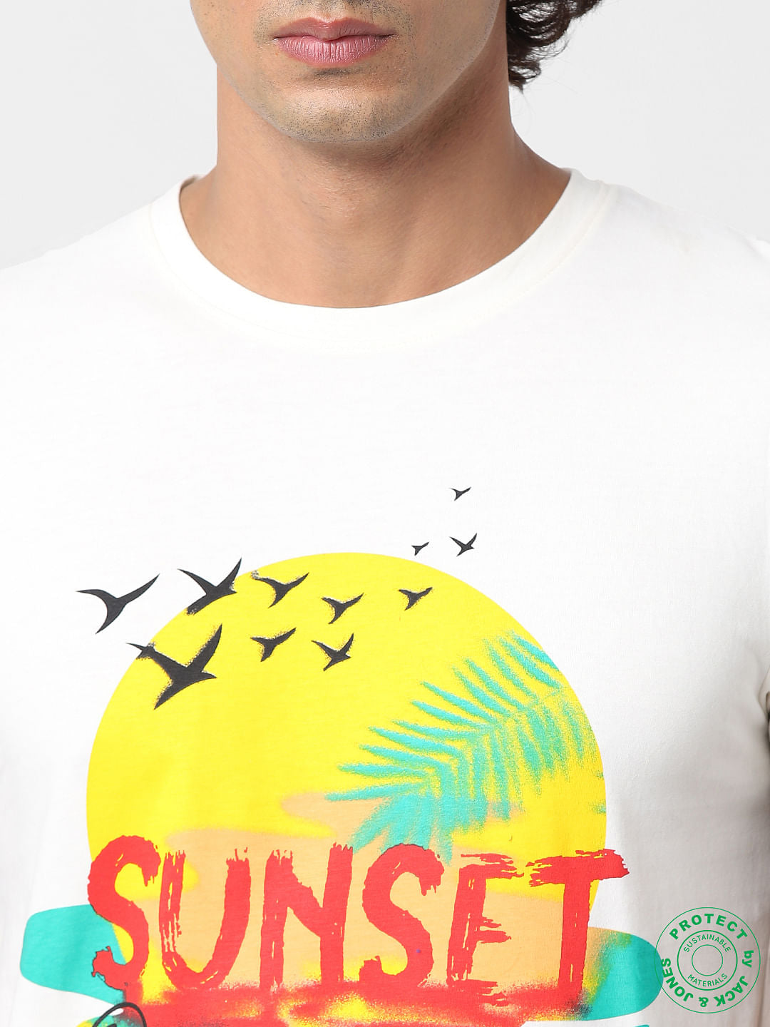 White Sunset Graphic Print Crew Neck T-shirt
