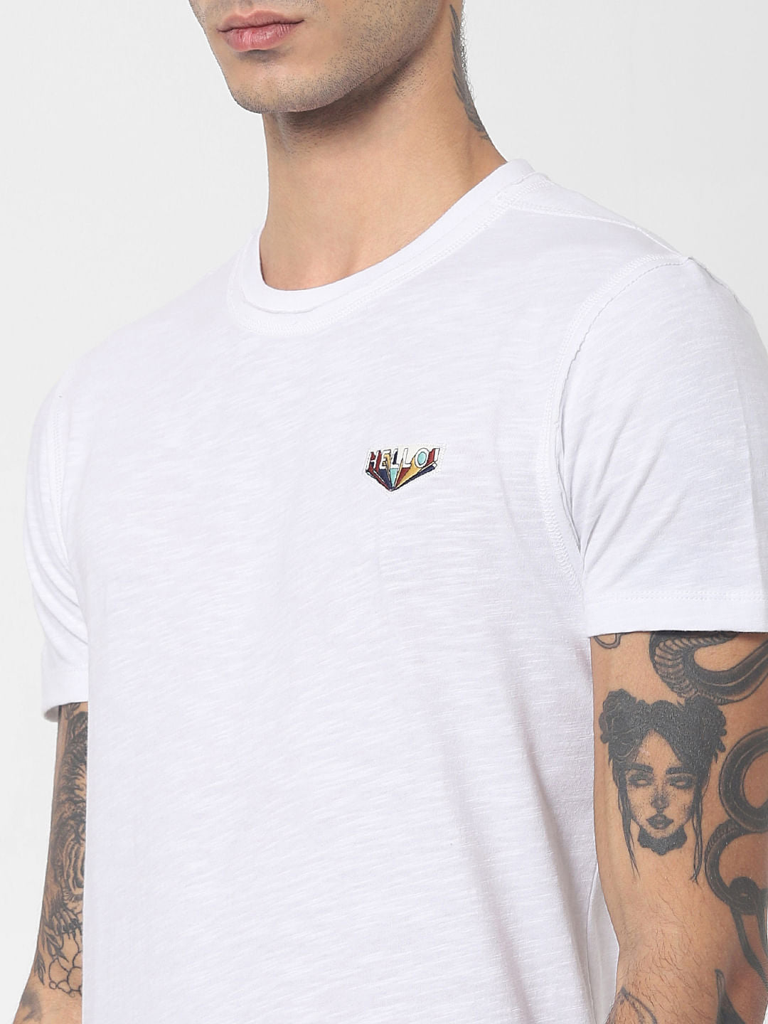 White Printed Crew Neck T-shirt
