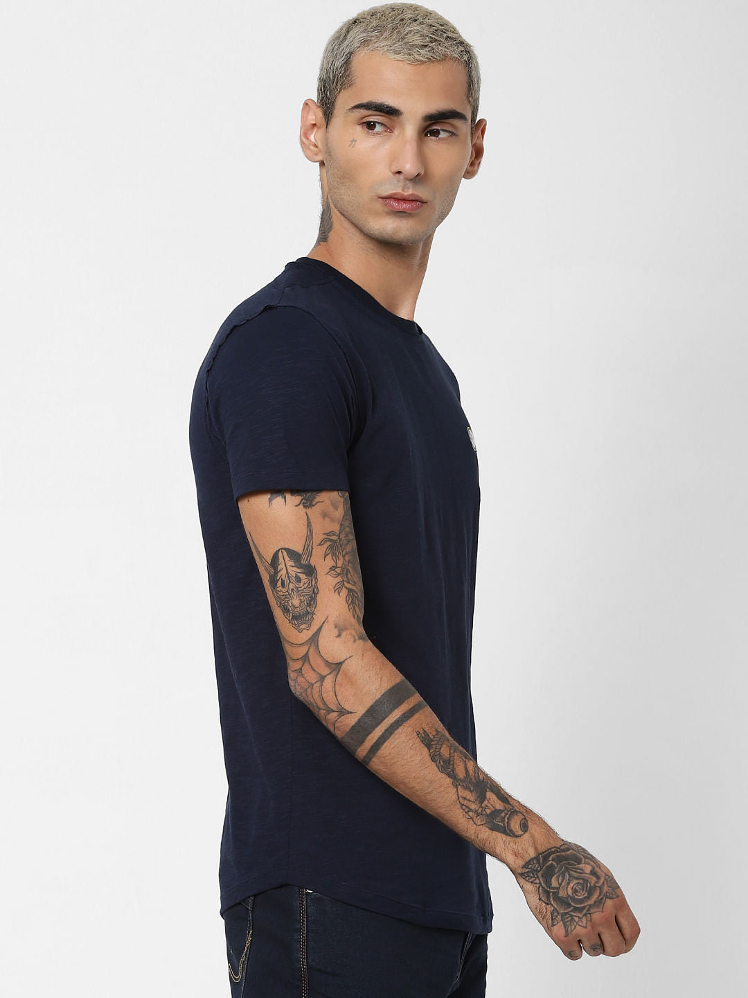 Blue Printed Crew Neck T-shirt