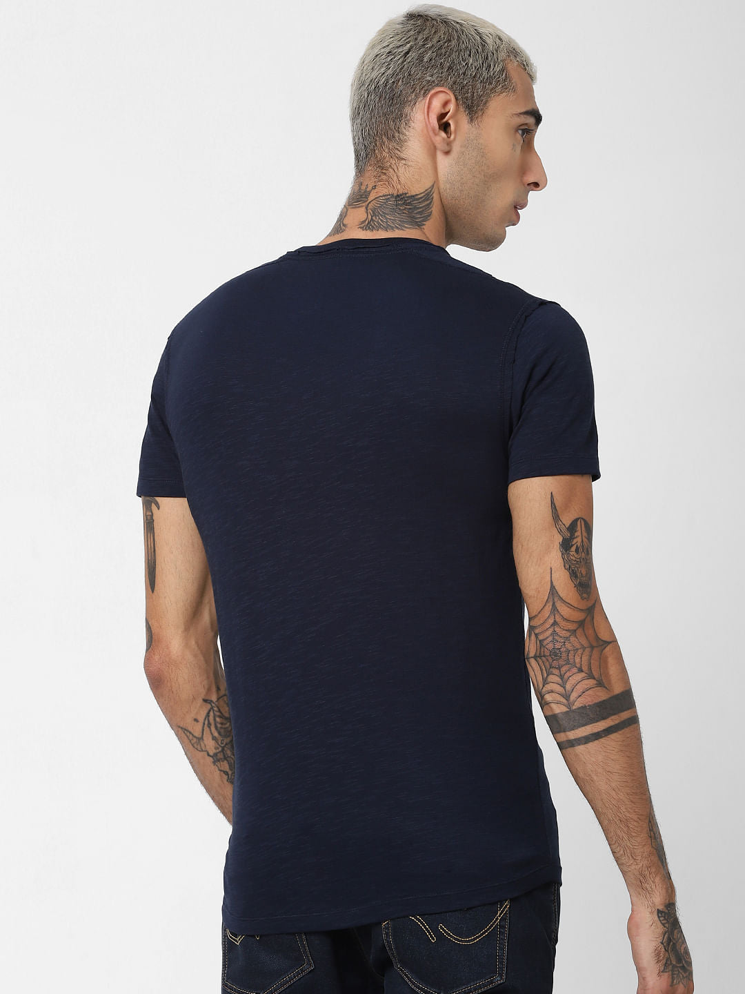 Blue Printed Crew Neck T-shirt
