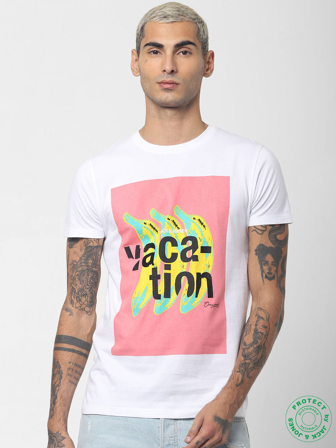 White Graphic Print Crew Neck T-shirt