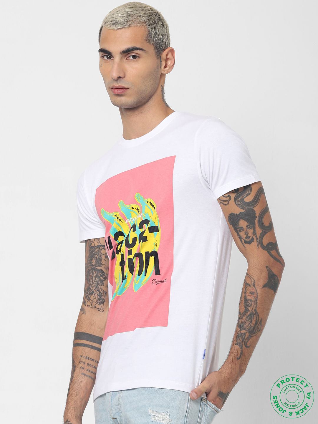 White Graphic Print Crew Neck T-shirt