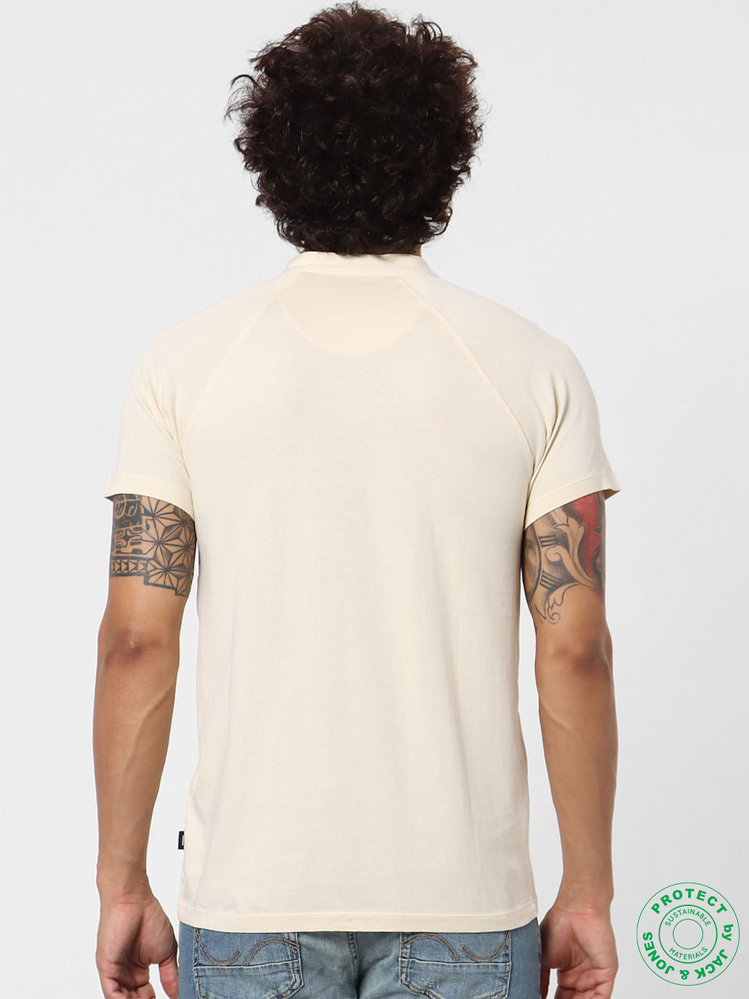 White Short Sleeves Henley Neck T-shirt