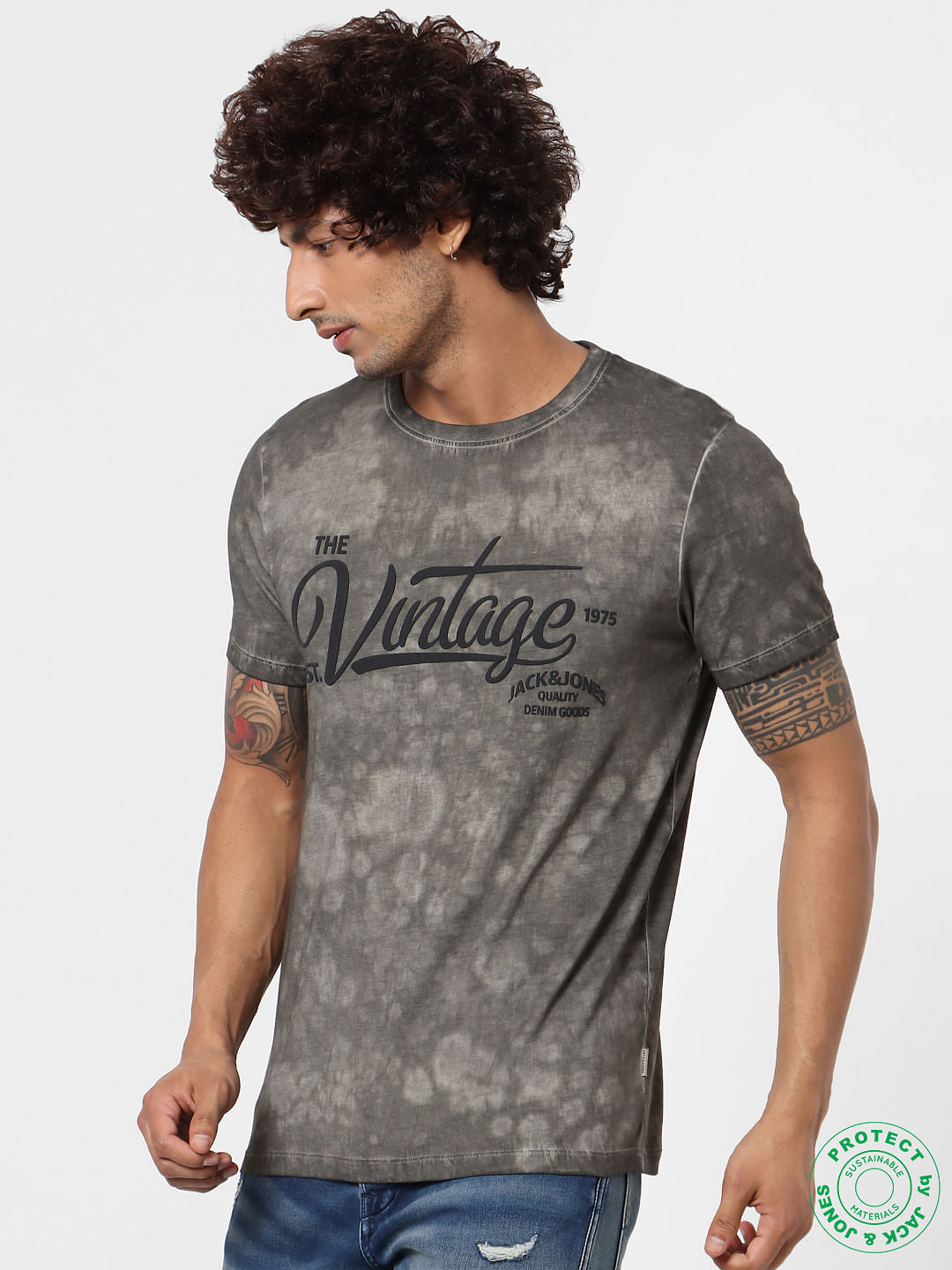Grey Text Print Crew Neck T-shirt