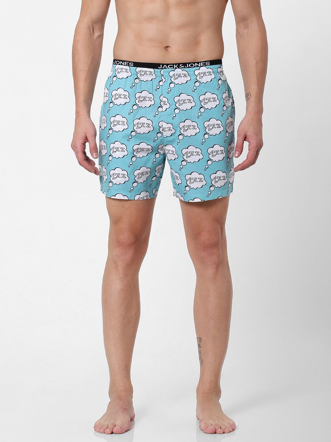 Blue Sleepy Text Print Boxers