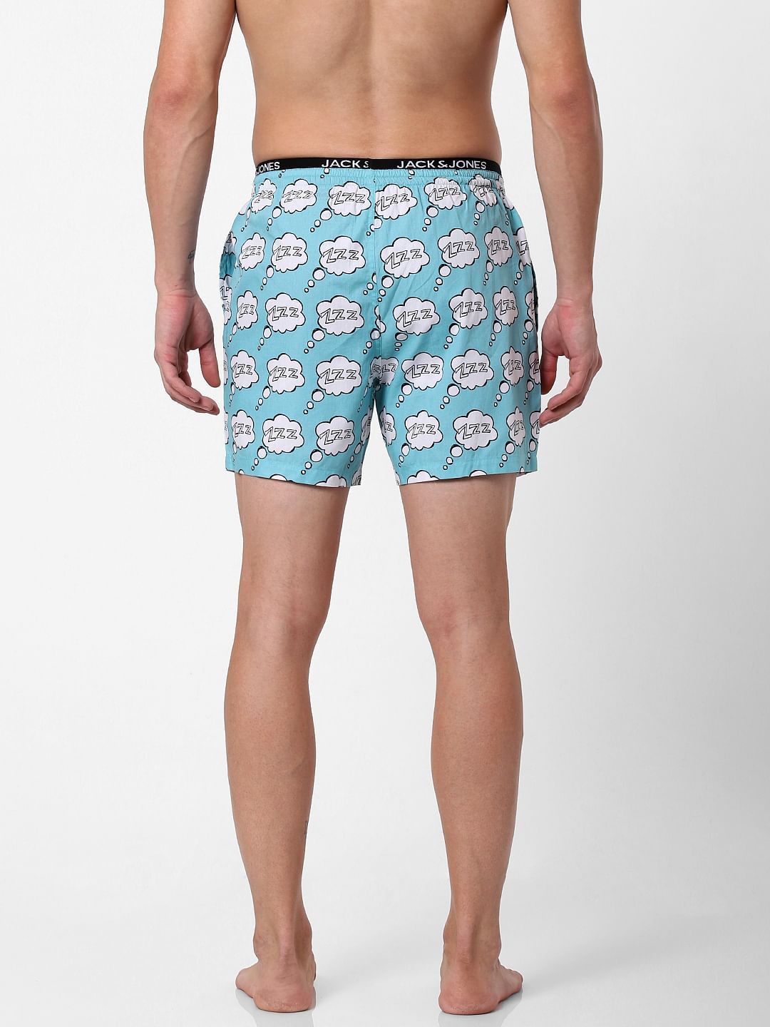 Blue Sleepy Text Print Boxers