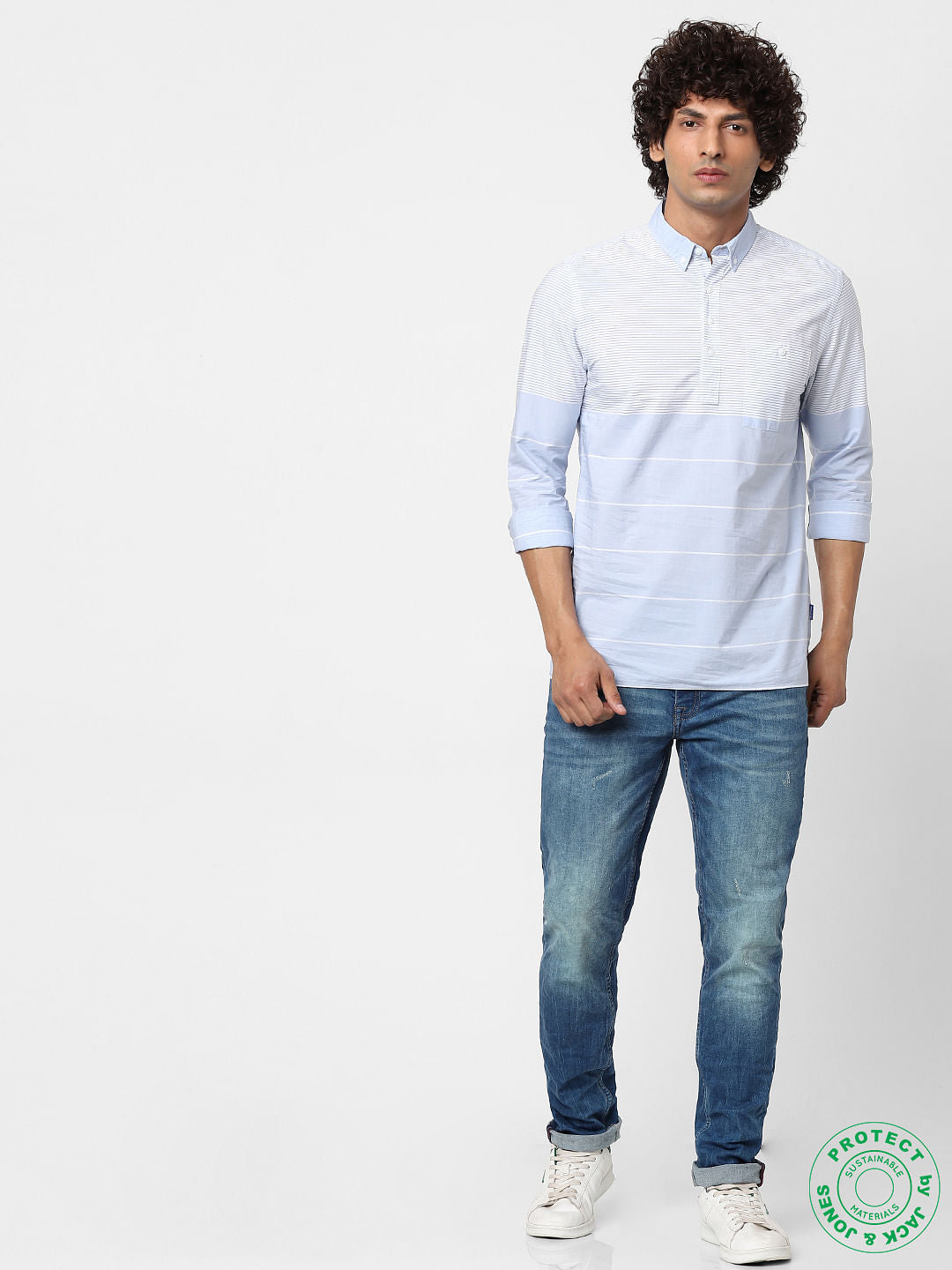 Blue Striped Linen Full Sleeves Shirt