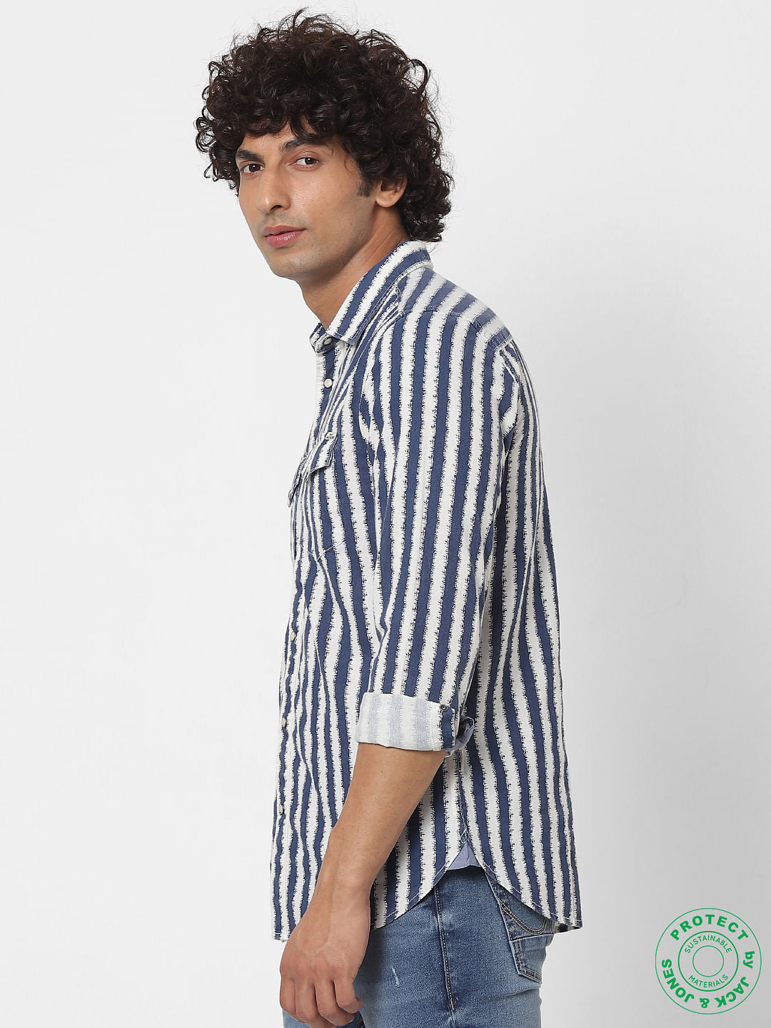 Blue Striped Full Sleeves Shirt