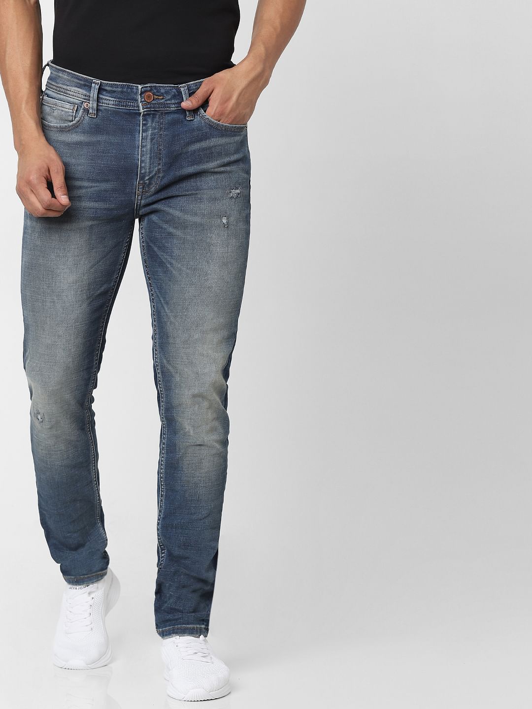 Blue Mid Rise Ben Skinny Fit Ripped Jeans