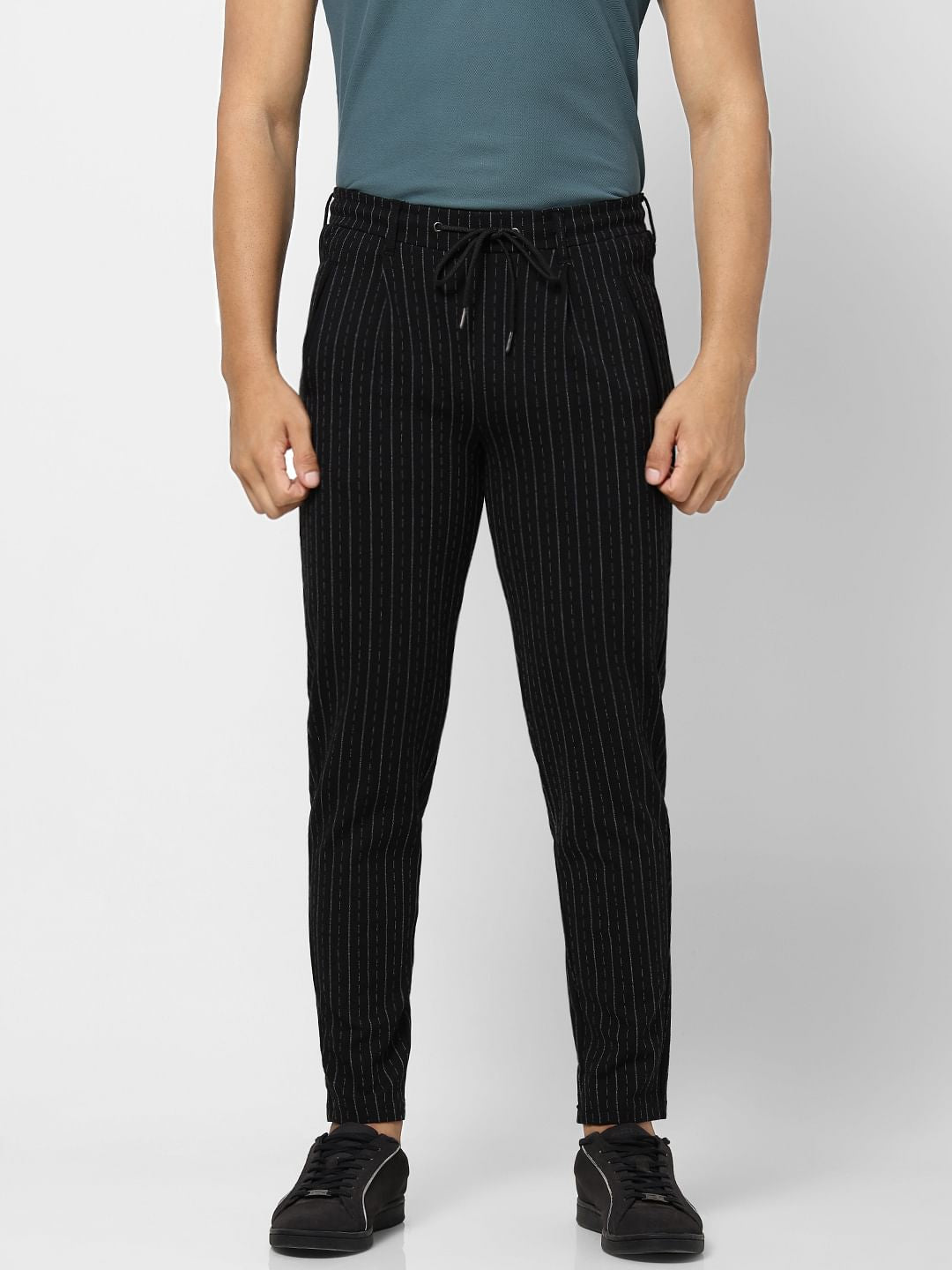 Black Low Rise Striped Pants