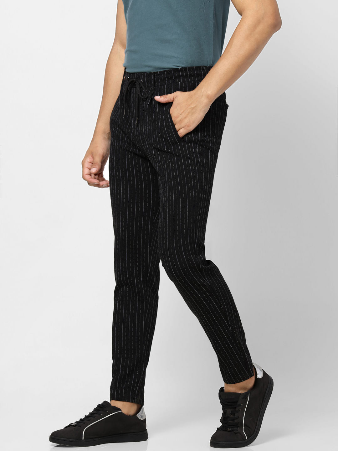 Black Low Rise Striped Pants