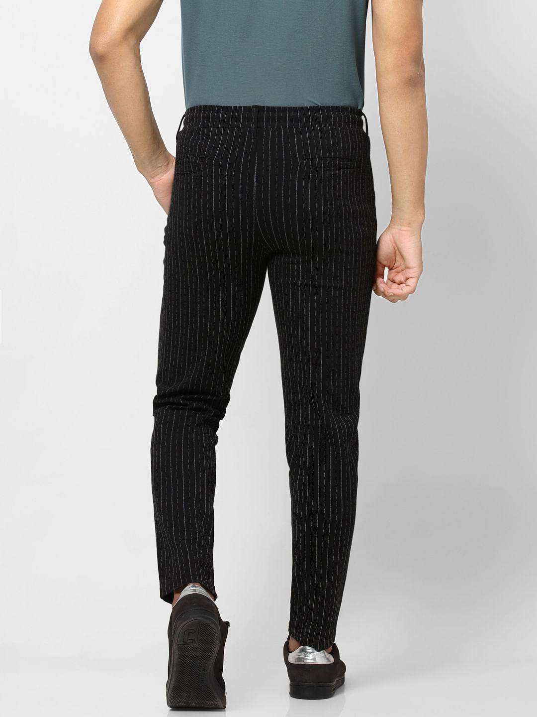 Black Low Rise Striped Pants