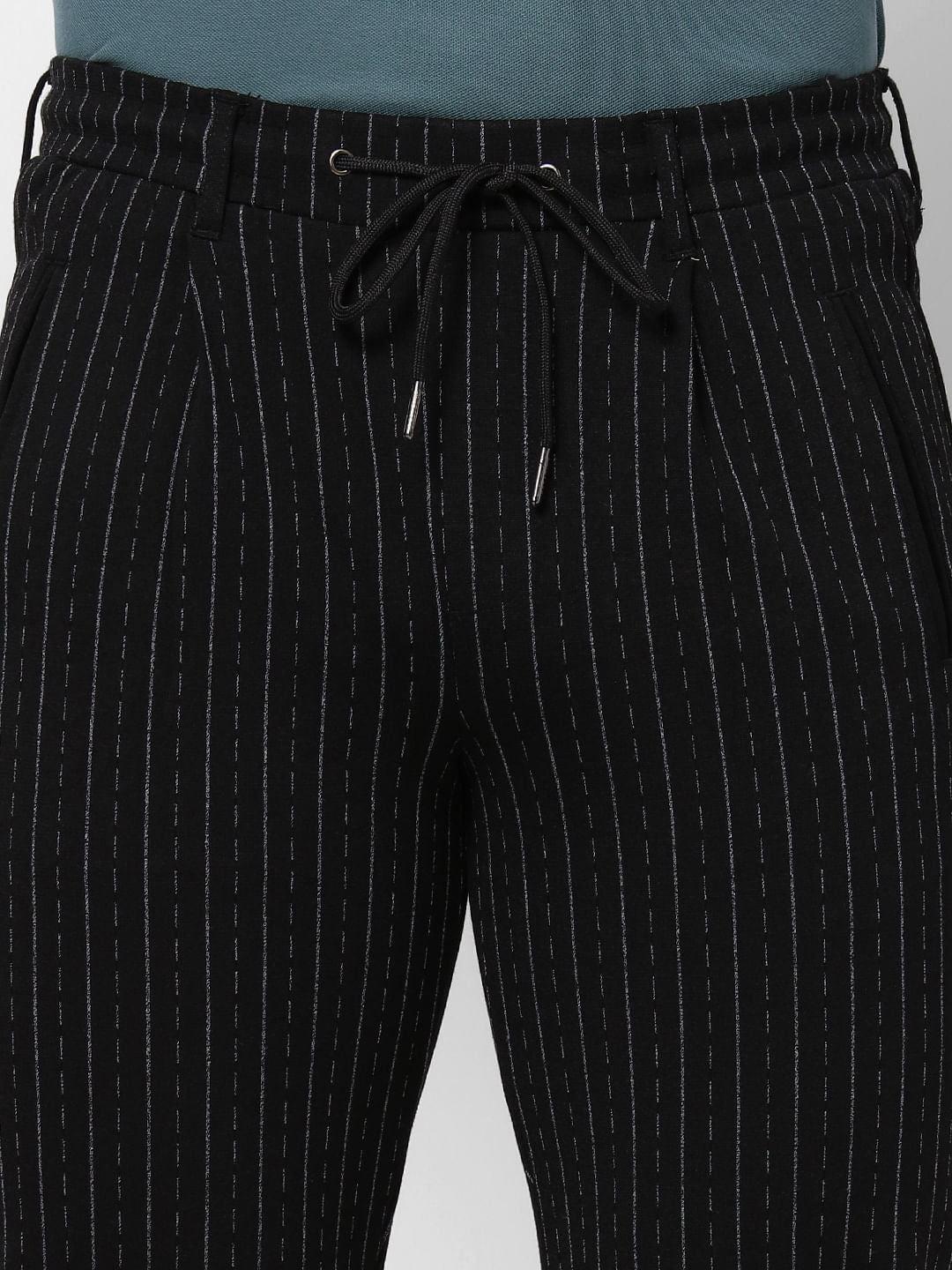 Black Low Rise Striped Pants