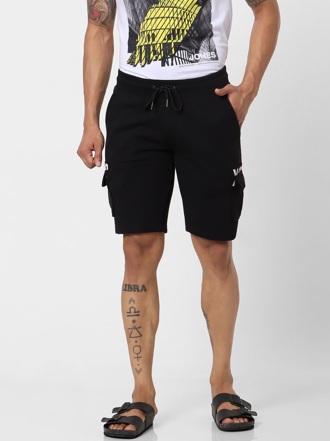 Black Mid Rise Patch Pocket Shorts