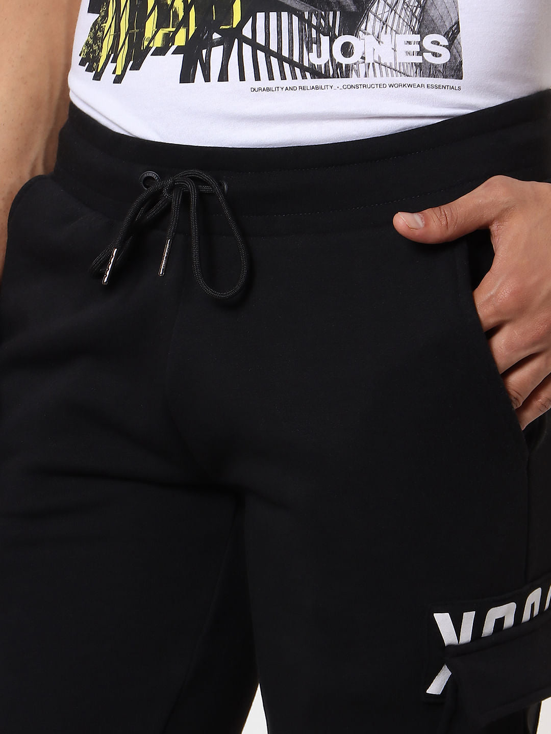 Black Mid Rise Patch Pocket Shorts