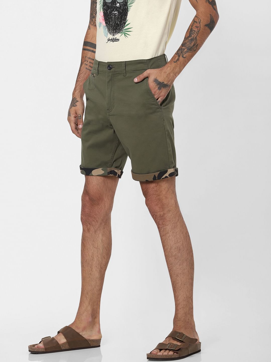 Olive Low Rise Chino Shorts
