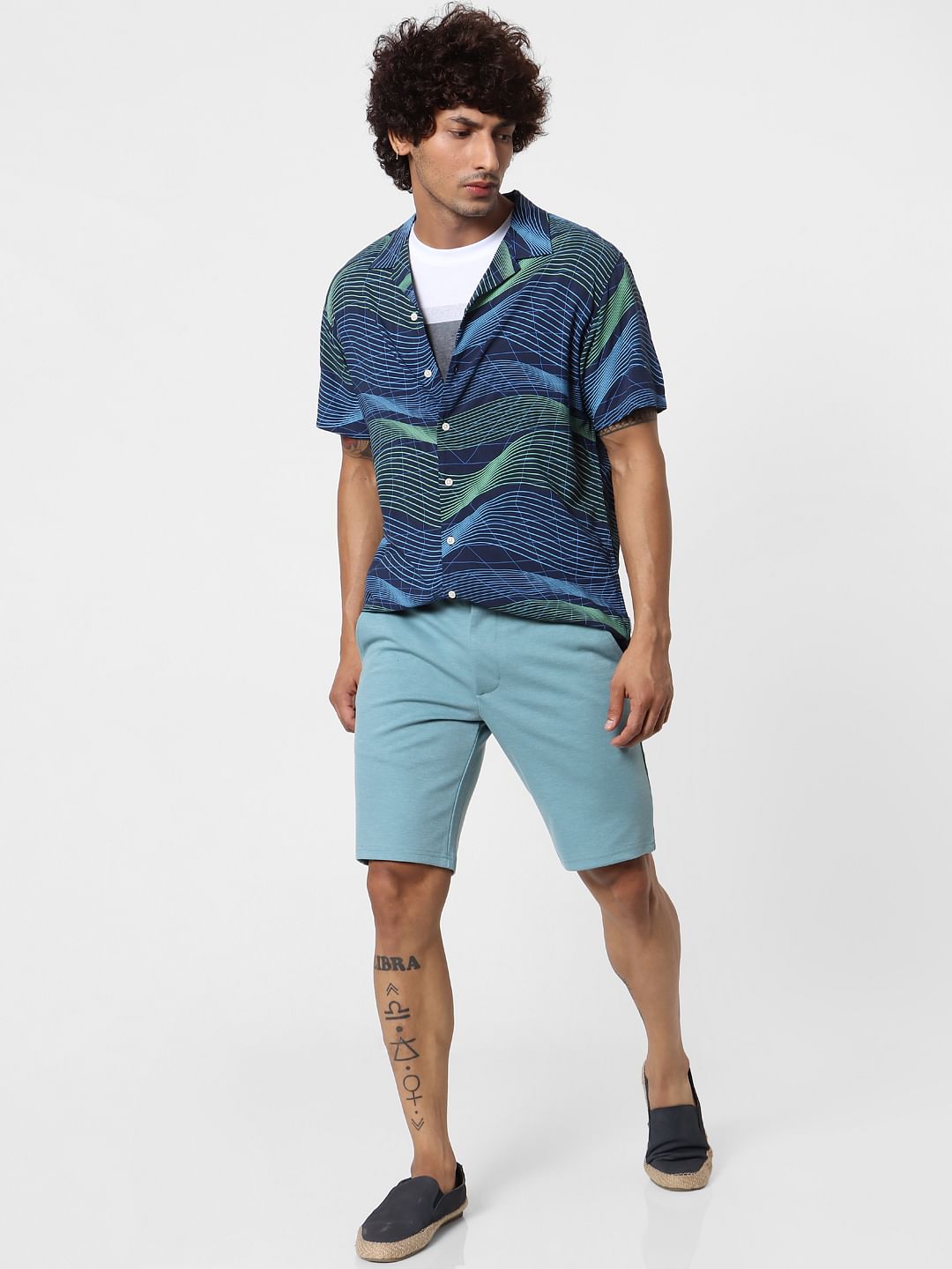 Blue Mid Rise Chino Shorts