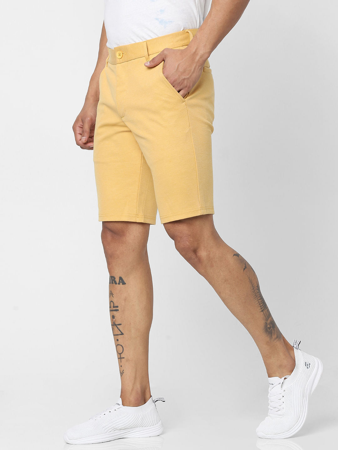 Yellow Mid Rise Chino Shorts