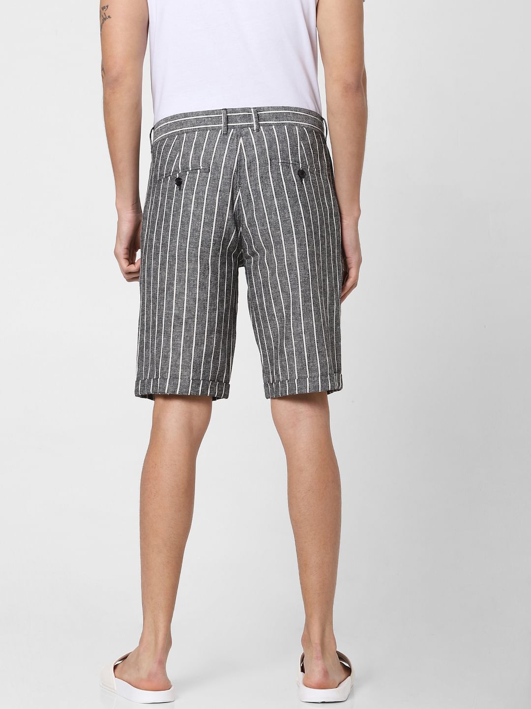 Grey Low Rise Striped Chino Shorts