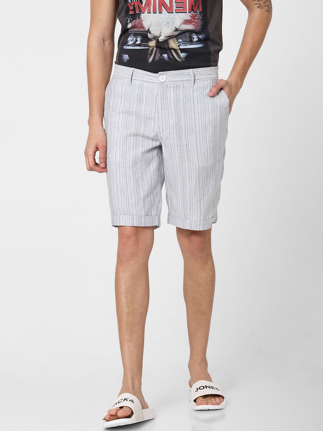 Light Blue Low Rise Striped Chino Shorts