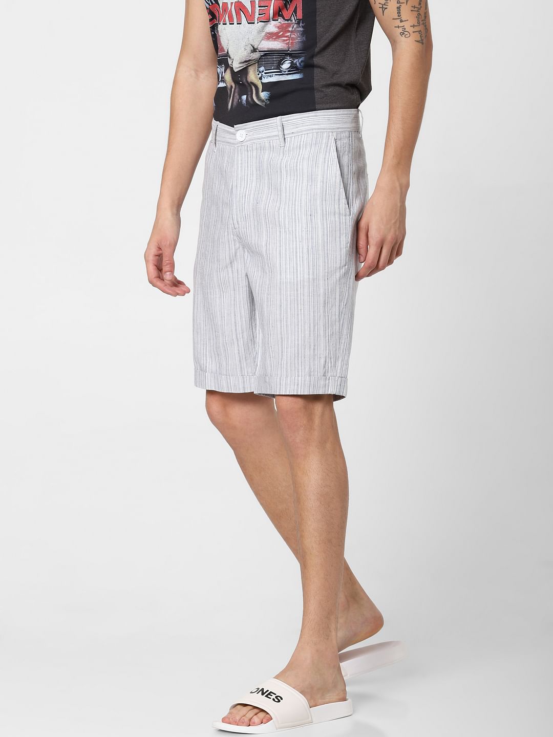 Light Blue Low Rise Striped Chino Shorts