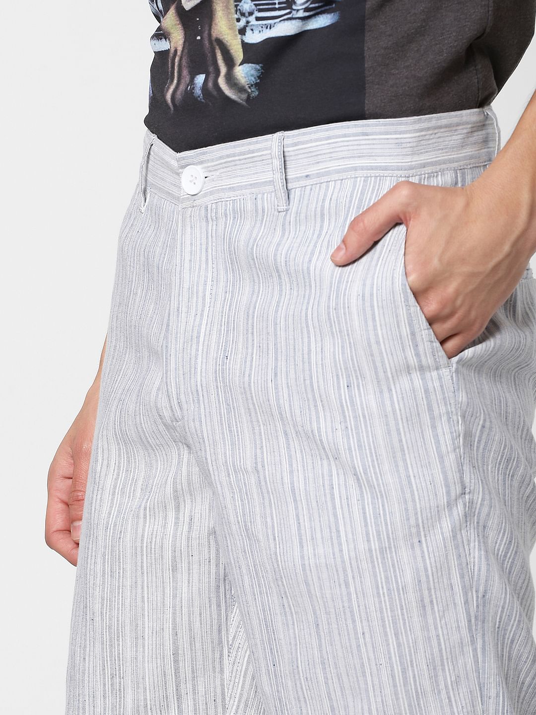 Light Blue Low Rise Striped Chino Shorts