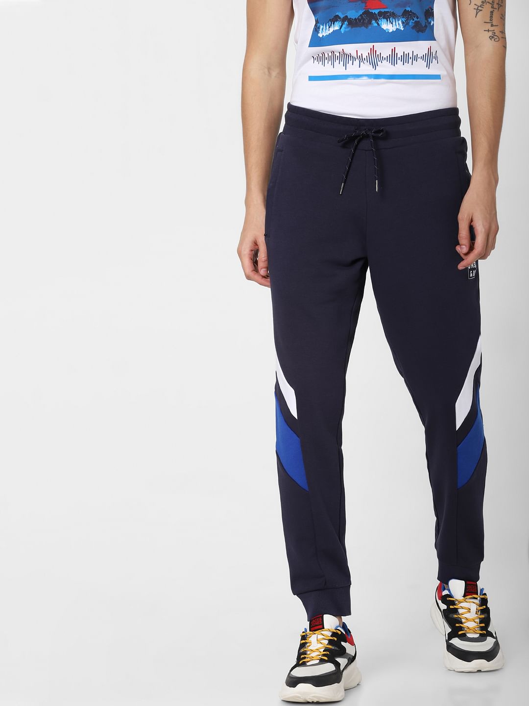 Blue Low Rise Colourblocked Sweatpants
