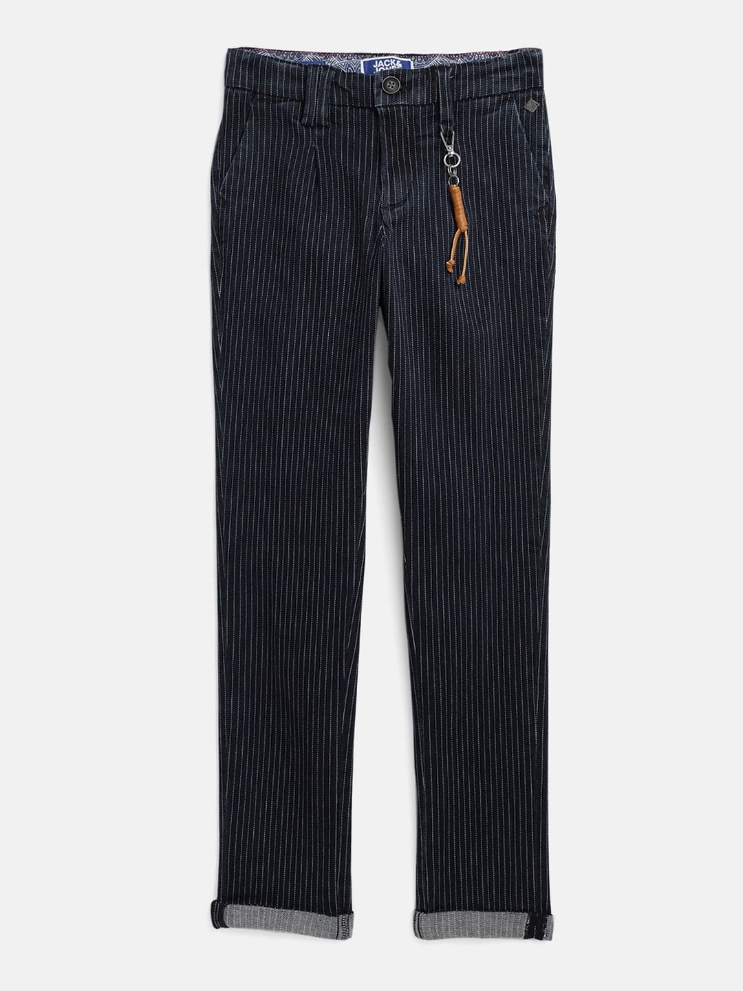 Boys Blue Mid Rise Striped Slim Jeans