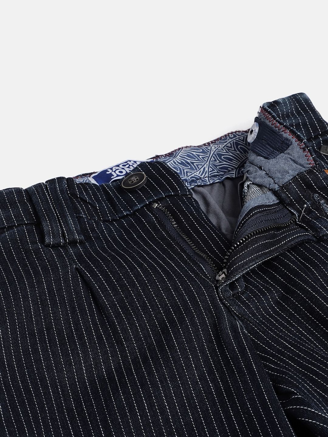 Boys Blue Mid Rise Striped Slim Jeans